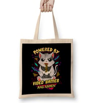 Powered By Video Games & Ramen Anime Cat Bez Çanta Uzun Saplı