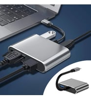 4’ü 1 Arada Type-C to Hub Dönüştürücü Adaptör – 4K Ultra HD HDMI &amp; VGA Görüntü Aktarımı, PD Hızlı Şarj Destekli, USB Çoklayıcı