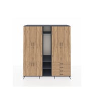 Kronos Dolap 14 Raflı 4 Çekmeceli Tek Askılı 220x59x243 Antrasit-Çam/Çam