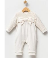 Kız Bebek Fiyonk Detaylı Tulum (Krem)