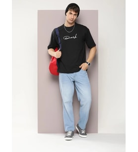 Erkek Baskılı T-Shirt Kısa Kol Bisiklet Yaka Regular Fit Rahat Kalıp Tişört - Siyah