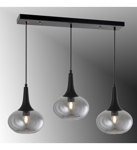 TT602-3S-SY-FÜME TT Aydınlatma Mat Siyah - Füme 3 lü Hunili Tombul Camlı Sıralı Avize