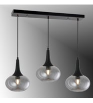 TT602-3S-SY-FÜME TT Aydınlatma Mat Siyah - Füme 3 lü Hunili Tombul Camlı Sıralı Avize