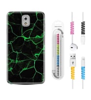 Samsung Note 3 4 5 8 9 20 Ultra 10 Lite Kılıf Kablo Koruma Spiral Silikon Yeşil Şerit Mermer 1320