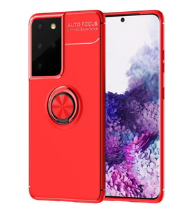 Durukar® Samsung Galaxy S21 Ultra Kılıf Range Yüzüklü Silikon - Kırmızı