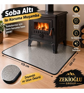 SİYAH NOKTA Dikili Soba altı Muşamba 100 x 115 CM Isı Koruyucu Soba Altı Örtüsü