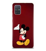 Samsung Galaxy A71 Soft Premier Kapak Mickey Mouse-C Tasarımlı Silikon Kılıf - Mürdüm (Şeffaf)
