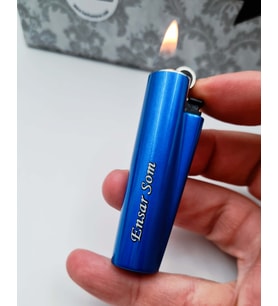 Kişiye Özel İsim Baskılı Mavi  Clipper Kılıflı Metal Çakmak ( Gazlı )