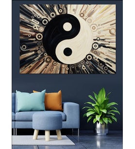 Ying Yang Sembollü Modern Çarklar Dekoratif Kanvas - Mdf Ahşap Tablo