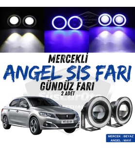 Peugeot 301 2012-2021 Uyumlu Mercekli Angel Sis Farı Metal 76 mm Mavi Halkalı Gündüz Farı 2 Adet