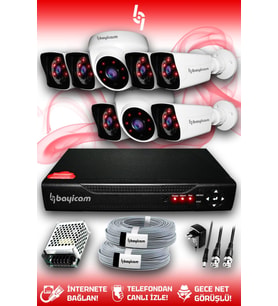 BAYICAM 8 Kameralı Kare 2 İç Kamera Set HDD'siz Full HD Gece Görüşlü Güvenlik Kamerası Sistemi