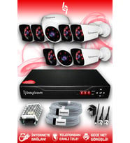 BAYICAM 8 Kameralı Kare 2 İç Kamera Set HDD'siz Full HD Gece Görüşlü Güvenlik Kamerası Sistemi