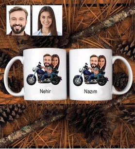 Kişiye Özel Motorcu Çift Tasarımlı Karikatürlü 2 Adet Kupa Bardak