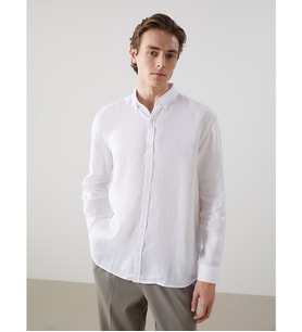 LCW Vision Beyaz Slim Fit Uzun Kollu %100 Keten Erkek Gömlek
