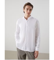 LCW Vision Beyaz Slim Fit Uzun Kollu %100 Keten Erkek Gömlek