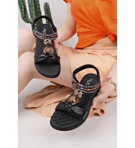 Nesil Shoes Dvm 08 Siyah Masaj Tabanlı Kadın Sandalet