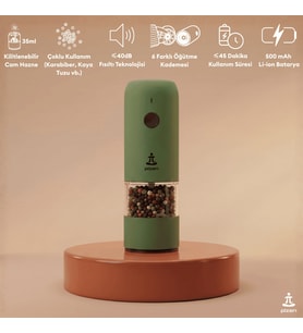 Pizen Windmill USB Şarjlı Otomatik Baharat Öğütücü LED Işıklı Ayarlanabilir Tuz Karabiber Değirmeni