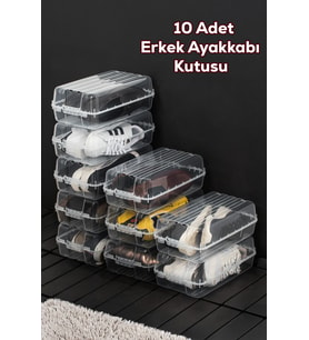 Porsima 3207 10 Adet Erkek Ayakkabı Saklama Kutusu - Şeffaf Pratik Ayakkabı Kabı Düzenleyici Saklama Seti