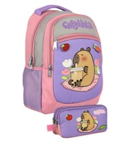 Capybara Kız Çocuk İlkokul Sırt Çantası ve İki Gözlü Kalemlik Seti - Mor - Pembe - SETCPB5233C