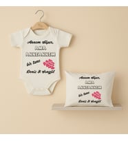 Pia Baby B25 %100 Pamuk Annem Süper Ama Anneannem Bir Tane Yazılı İsme Özel Bebek Body Ve Yastık Kılıfı (Ekru)