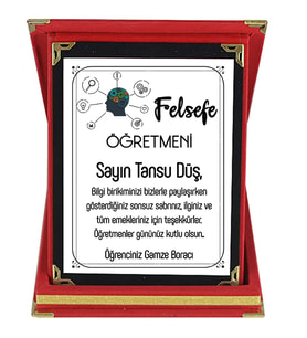 Felsefe Öğretmenine Hediye İsim Baskılı Plaket - Öğretmenler Günü Hediyesi (Kırmızı)