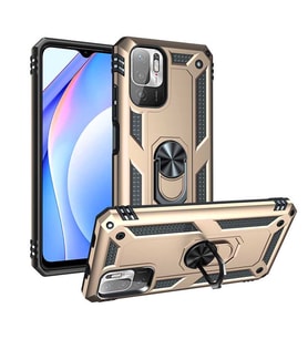 Xiaomi Redmi Note 10 5G Kılıf Metal Solid Yüzüklü Standlı Military Ring SRS (Altın)