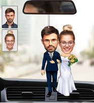 Kişiye Özel Fotoğraflı En Tatlı Gelin Damat Tasarımlı Karikatür Araba Dikiz Ayna Süsü