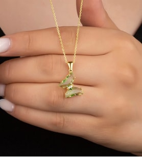 925 Ayar Gümüş Yeşil Cam Kelebek Kolye