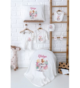 Pia Baby Premium Kişiye Özel İsimli Yenidoğan Kız Bebek Hastane Çıkışı Zıbın Set 5044-02 (Ekru)