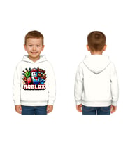 Unisex roblox Baskılı Çocuk Swaetshirt  Baskılı Kapüşonlu 3 İplik Şardonlu (Beyaz)