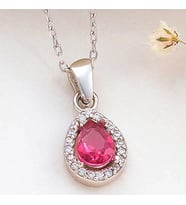Gümüş Pembe Damla Zirkon Taşlı Kadın Kolye