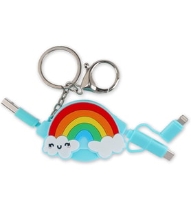Şarj kablosu, geri çekilebilir, USB bağlantıları, Tip C, Micro-USB, Lightning, veri senkronizasyonu ve şarj kablosu, anahtarlıklı, kablo uzunluğu 1 m, gökkuşağı temalı