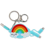 Şarj kablosu, geri çekilebilir, USB bağlantıları, Tip C, Micro-USB, Lightning, veri senkronizasyonu ve şarj kablosu, anahtarlıklı, kablo uzunluğu 1 m, gökkuşağı temalı