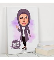 Başörtülü Sevgiliye Hediye Karikatürlü Kanvas Tablo