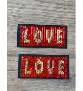 5X11 CM 2 Lİ ÜTÜ İLE YAPIŞAN KIRMIZI PAYETLİ APLİKE ARMA YAMA DİKİŞ HOBİ