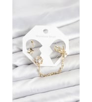 Pirinç Gold Renk li Model Zincir Bağlantılı Ear Cuff Küpe Seti - TJ-BKP11543