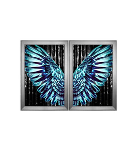 Mavi Renkte Kanatlar Temalı 2 li Kanvas Tablo Seti 100 x 70 cm Silver Çerçeve