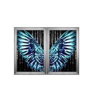 Mavi Renkte Kanatlar Temalı 2 li Kanvas Tablo Seti 100 x 70 cm Silver Çerçeve