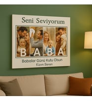 BABALAR GÜNÜNE ÖZEL, BABA YAZILI FOTOĞRAFLI, AİLEYE ÖZEL TABLO (Çok Renkli)