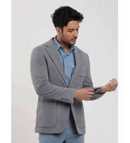 Dufy Gri Erkek Slim Fit Balıksırtı Desenli Mono Yaka Ceket - 104447