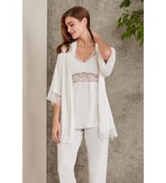Pierre Cardin  Dantelli Penye 3'lü Kadın Pijama Takımı  - 2810 (Ekru)