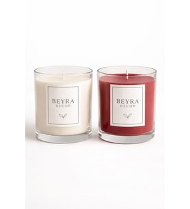 Beyra Decor El Yapımı Bardak Mum Seti (2’li)  Şık Cam Bardak Mum – Beyaz & Kırmızı