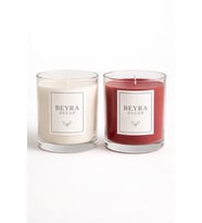 Beyra Decor El Yapımı Bardak Mum Seti (2’li)  Şık Cam Bardak Mum – Beyaz & Kırmızı (Kırmızı-Beyaz)