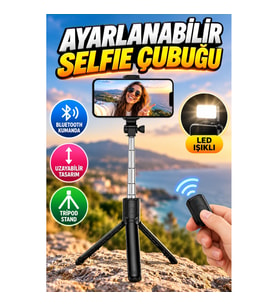 Bluetooth Kumandalı Tripod Selfie Çubuğu LED Işıklı Kablosuz Selfie Standı