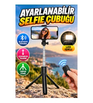 Bluetooth Kumandalı Tripod Selfie Çubuğu LED Işıklı Kablosuz Selfie Standı