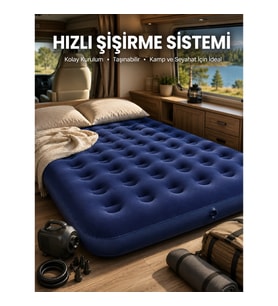 Mey İthalat® Çift Kişilik Şişme Yatak Dayanıklı Vinil Kamp ve Misafir Kullanımına Uygun
