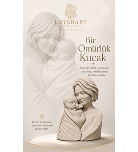 layerart Kişiye Özel Parametrik Anne & Çocuk Ahşap Büst 25cm – El Yapımı Modern Dekor