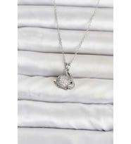 Zirkon Taşlı Tavşan Kolye 45 cm Gümüş Renk Çelik Zincir