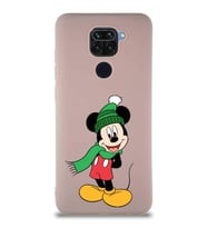 Xiaomi Redmi Note 9 Soft Premier Kapak Mickey Mouse-G Tasarımlı Silikon Kılıf - Pudra (Şeffaf)
