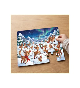 Sevimli Yılbaşı Geyikleri Tasarımlı 24 Parça Ahşap Çocuk Puzzle